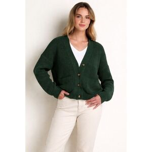 Toad&Co Bianca Shaker Cardigan Dark Green Organic Cotton Size M
